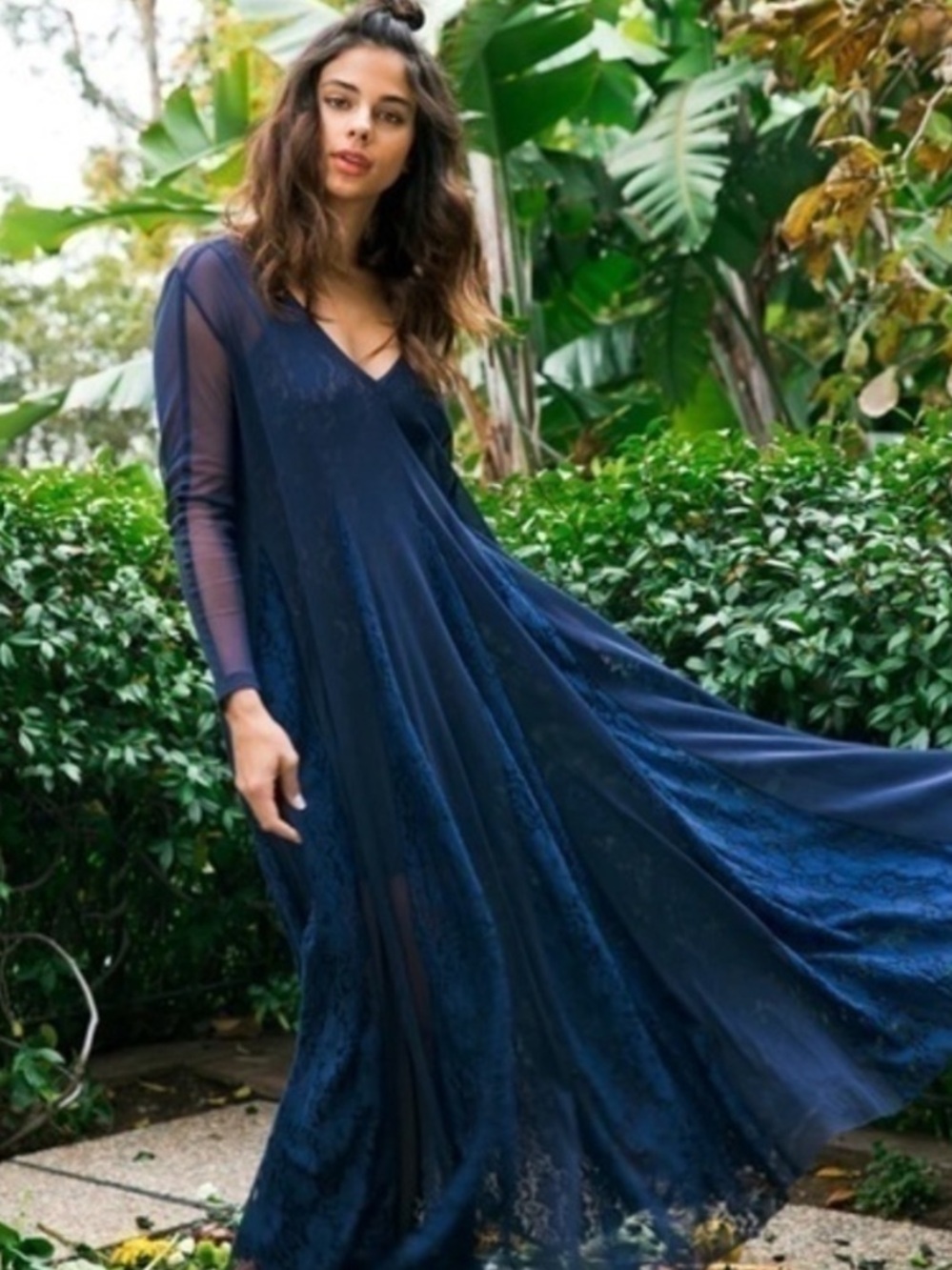 We Are HAH Mama C Night Navy Sheer Lace Maxi Dress XS Oversized